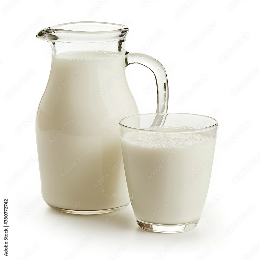 High-quality image fresh milk clear glass, transparent pitcher, isolated on a white background, health and purity. High-quality image fresh milk clear glass, transparent pitcher, isolated on a white background, health and purity.