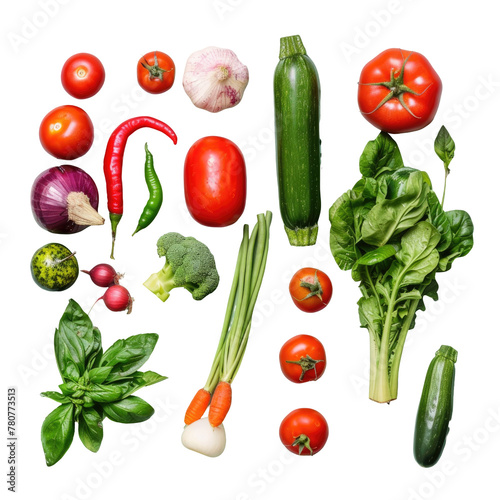 Assorted vegetables displayed in a circular arrangement on a transparent background