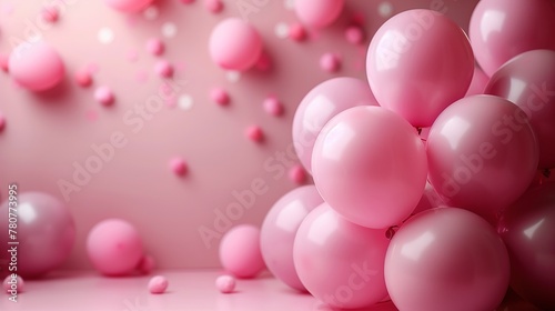 Pink Paradise: Room Filled with Pink Balloons, Ample Space for Copy Text and Logos - Graphic Resource