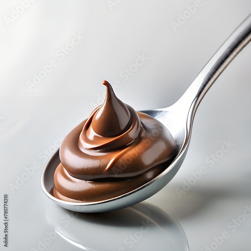 spoon isolated on white background with brown chocolate cream
