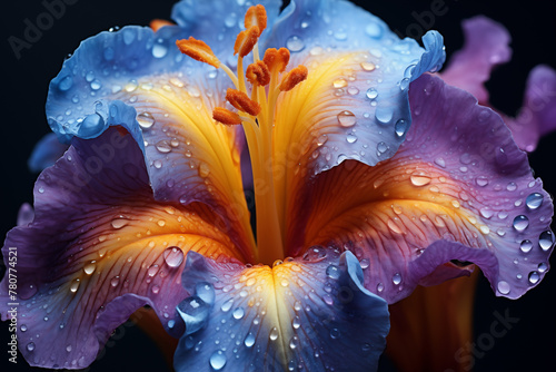 blue and yellow Iris flower pistil , Macro photography