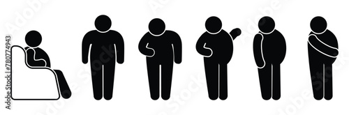 icon, fat man, obesity illustration, set of human silhouettes