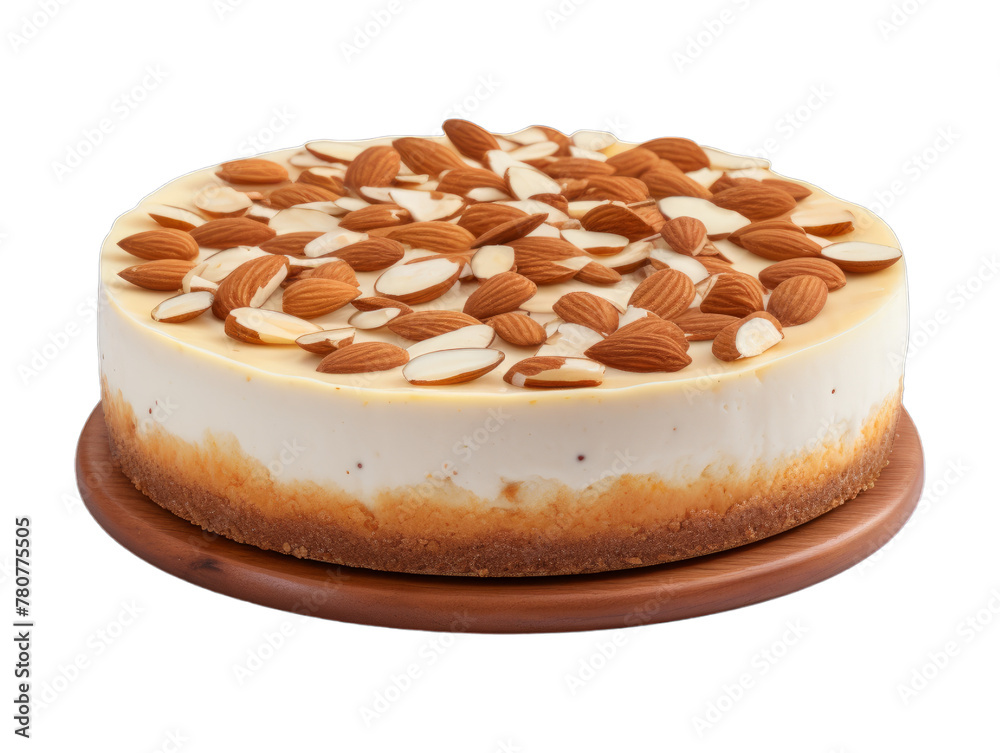 Almond Cheesecake isolated on transparent png background. Generative ai Almond Cheesecake isolated on transparent png background. Generative ai