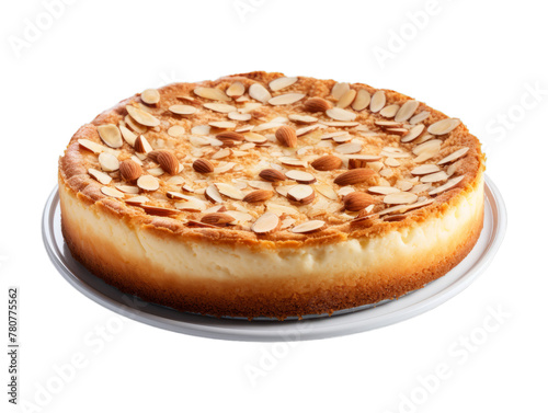 Almond Cheesecake isolated on transparent png background. Generative ai