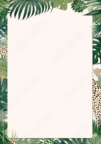 Watercolor tropical leaves and leopards frame
