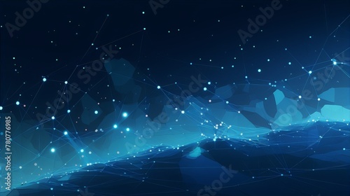 Blue glowing plexus shapes resembling mountain landscape on dark blue background, digital art, blue,futurism,abstract,geometric,3D, landscape