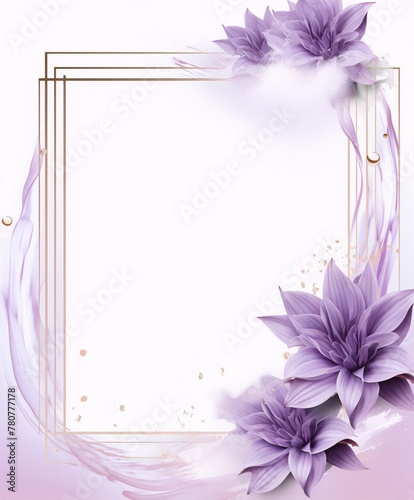 Purple pink white gold flower frame elegant pastel watercolor