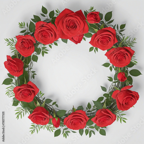 Bouquet of red rose flowers in wreath frame Bright Colours on transparent background