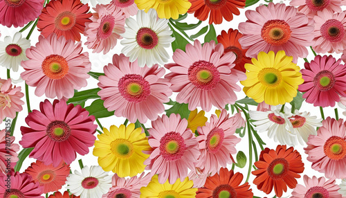 collection of Bright Colours daisies flowers isolated on a transparent background, 