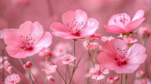  A field of pink flowers, blooming foreground and background