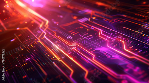 Futuristic Neon Circuit Board Lines Abstract Background