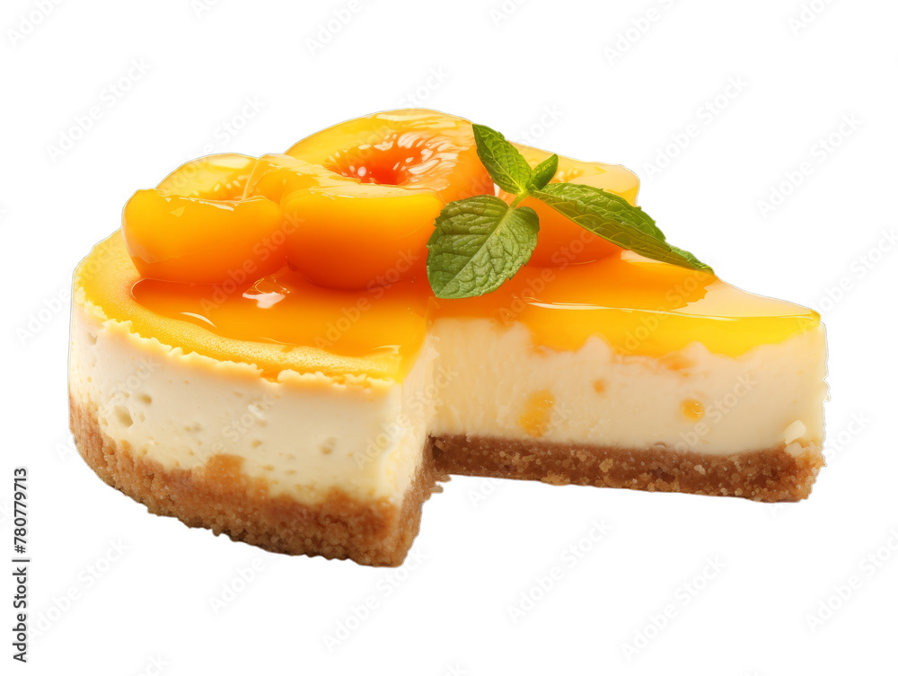 Apricot Cheesecake isolated on transparent png background. Generative ai Apricot Cheesecake isolated on transparent png background. Generative ai