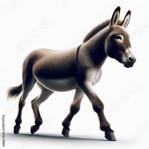 Image of isolated donkey against pure white background, ideal for presentations 