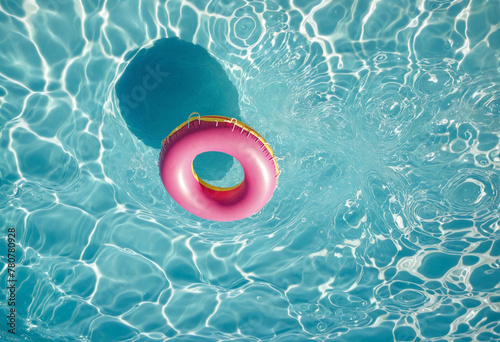 Inflatable pink ring floating Bright Colours in blue swimming pool