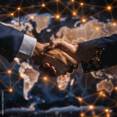 Businessmen make handshake  greeting  dealing  merger  acquisition  joint venture for business  finance  investment background  teamwork  successful business. Shaking hands after signing lucrative fin