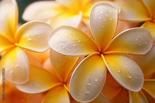 The water drops on Plumeria flower pistil , Macro photography photo