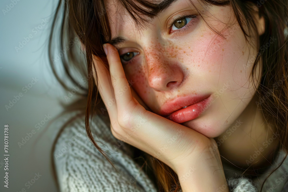 Pensive Woman with Freckles and Bangs Pensive Woman with Freckles and Bangs