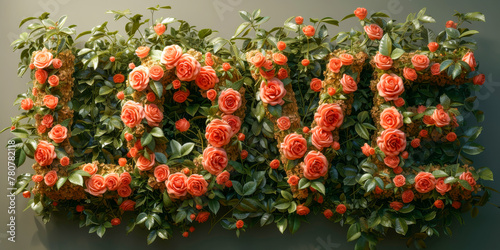 Carefully pruned rose bushes form the word LOVE, a horticultural display of affection and natural beauty photo