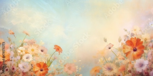 AI Generated. AI Generative. Vintage retro soft painting drawing watercolor oil floral flowers decorative bloom field wild flowers template. Graphic Art © AkimD
