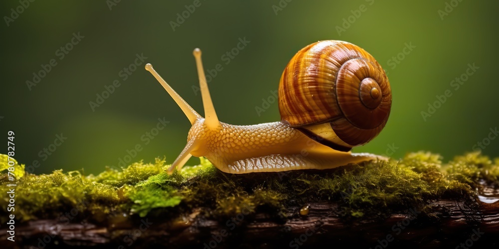 AI Generated. AI Generative. Snail on ground nature background green leaves landscape. Graphic Art AI Generated. AI Generative. Snail on ground nature background green leaves landscape. Graphic Art