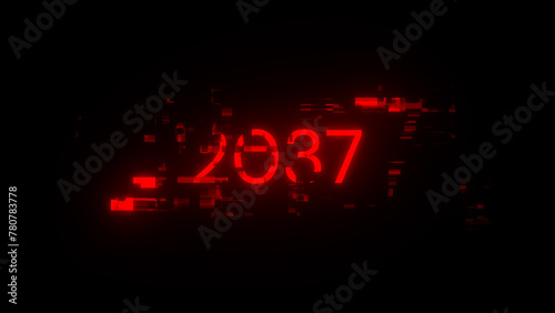 2037 text with screen effects of technological glitches