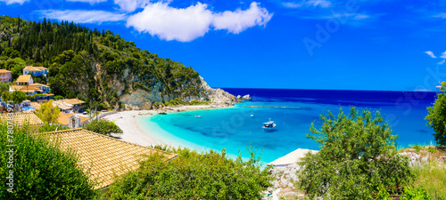  Turquoise beautiful beaches  of Lefkada island, Agios Nikitas village .Greece, Ionian islands. Greek summer destinations © Freesurf