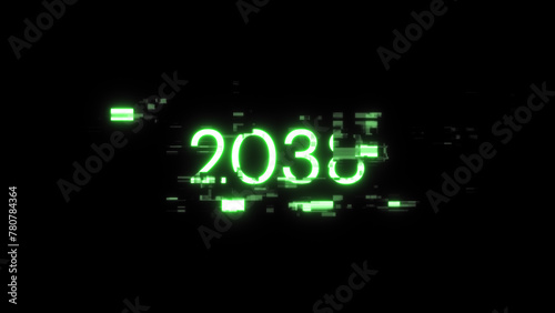 2038 text with screen effects of technological glitches