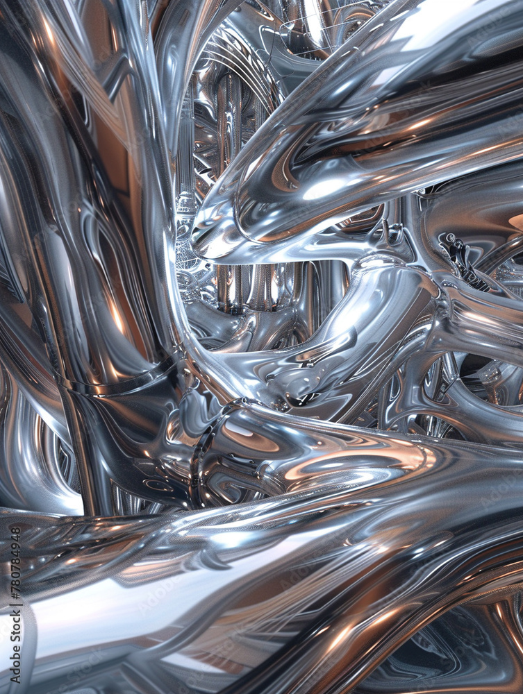 Futuristic Metallic Abstract Design With Fluid Shapes