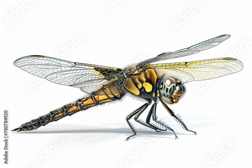 Detailed Dragonfly Illustration on White Background © swissa