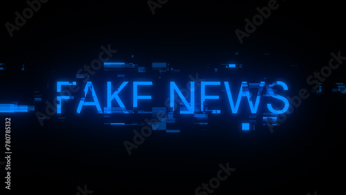 Fake news text with screen effects of technological glitches
