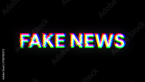 Fake news text with screen effects of technological glitches