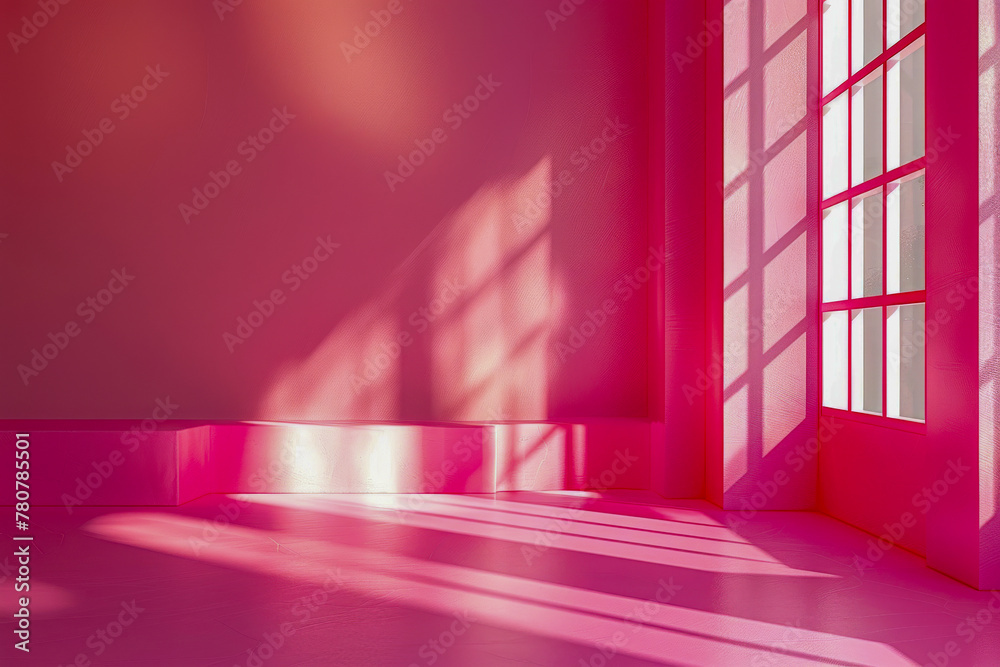 Sunlight pours through a window, casting geometric shadows across a room bathed in so Sunlight pours through a window, casting geometric shadows across a room bathed in so