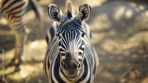Captivating Zebra in Serene Safari Landscape:Monochrome Portrait of Majestic Equine in Natural Habitat photo