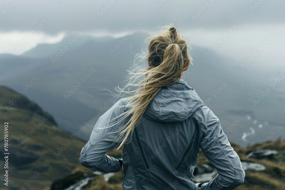 Blonde Woman Enjoying Scenic Mountain View in Serenity