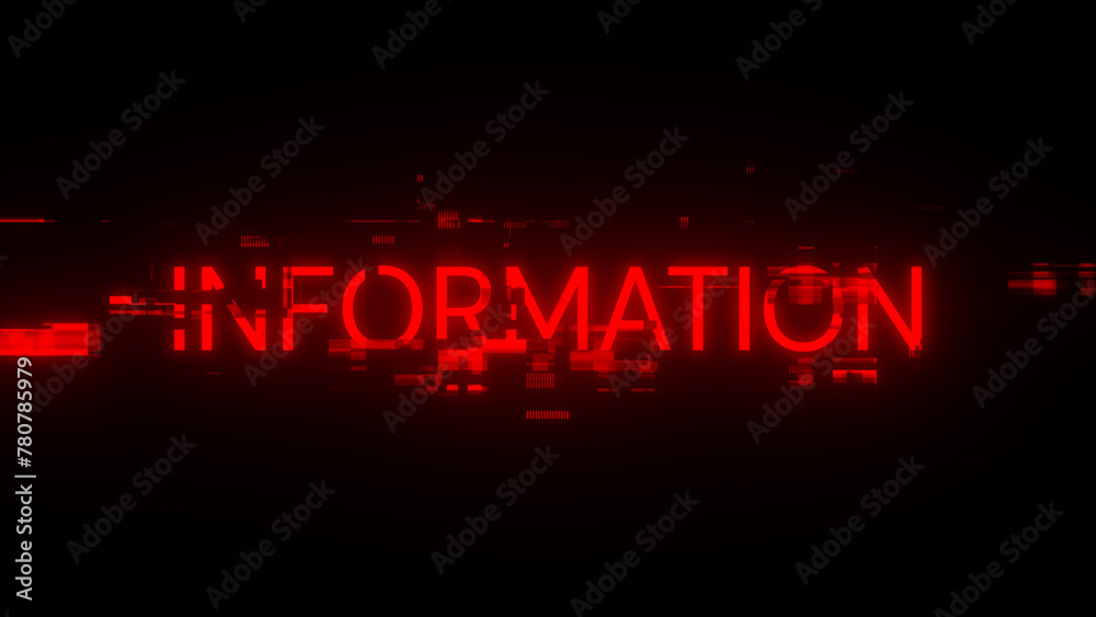 Information text with screen effects of technological glitches