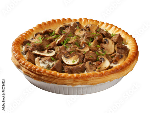 Beef And Mushroom Pie isolated on transparent png background. Generative ai