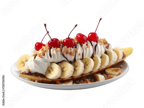 Banana Split isolated on transparent png background. Generative ai