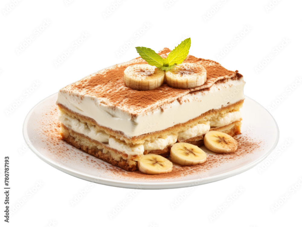 Banana Tiramisu isolated on transparent png background. Generative ai