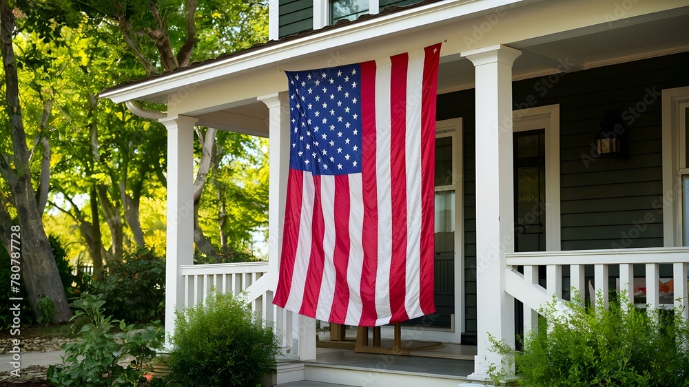 Porch Pride: A Welcoming American Flag. Concept Home Decor, Porch Display, Patriotic Flag, American Pride