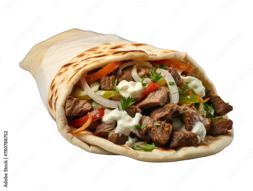 Beef Gyros isolated on transparent png background. Generative ai Beef Gyros isolated on transparent png background. Generative ai