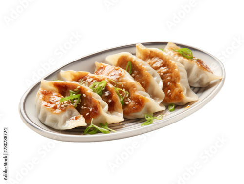Beef Gyoza Plate isolated on transparent png background. Generative ai