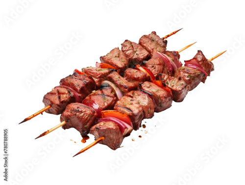 Beef Kabobs isolated on transparent png background. Generative ai