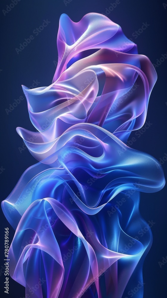 A striking visual of sculptural waves, rendered in neon blue and pink hues, evoking a sense of fluid motion sonic electrical currents against a dark background