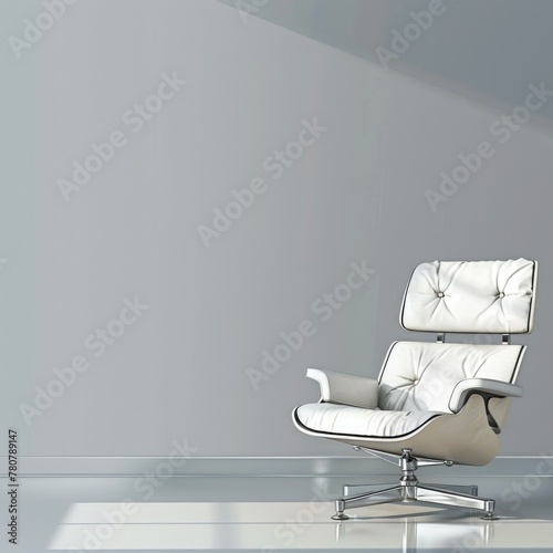 Elegant Leather Armchair in Sophisticated Monochrome Office Setting with Ample Copy Space