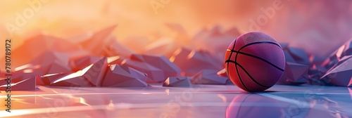 Ethereal Geometric Basketball Wallpaper with Vibrant Gradients and Floating Shapes