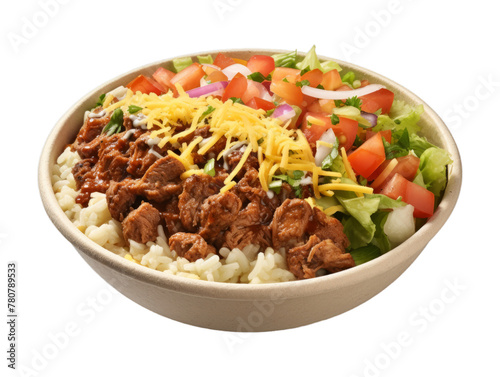 Beef Burrito Bowl isolated on transparent png background. Generative ai