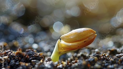 Witness the mesmerizing moment as a seed delicately cracks open, unveiling the miraculous start of plant growth.