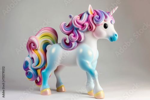Unicorn sculpture art toy in the rainbow color on white background