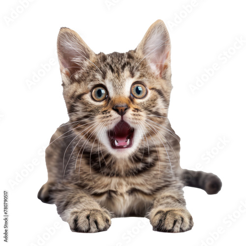 Surprised/ scared kitty isolated on solid background. 