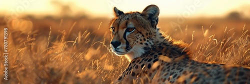 Majestic Cheetah Observing the Serene African Landscape at Dusk